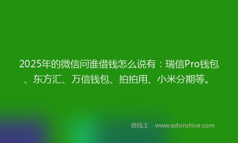 2025年的微信问谁借钱怎么说有：瑞信Pro钱包、东方汇、万信钱包、拍拍用、小米分期等。