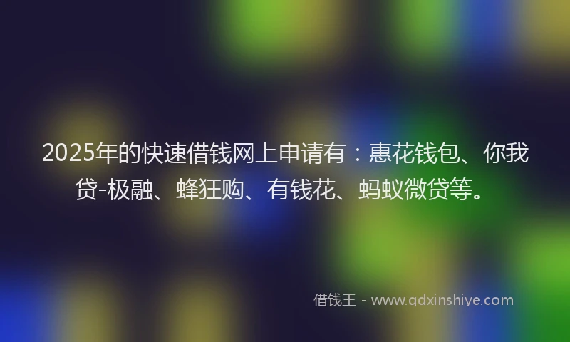 2025年的快速借钱网上申请有：惠花钱包、你我贷-极融、蜂狂购、有钱花、蚂蚁微贷等。