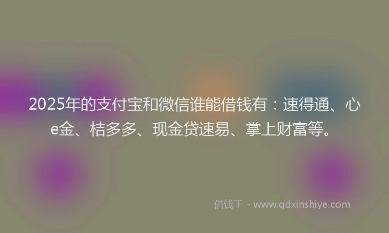 2025年的支付宝和微信谁能借钱有：速得通、心e金、桔多多、现金贷速易、掌上财富等。