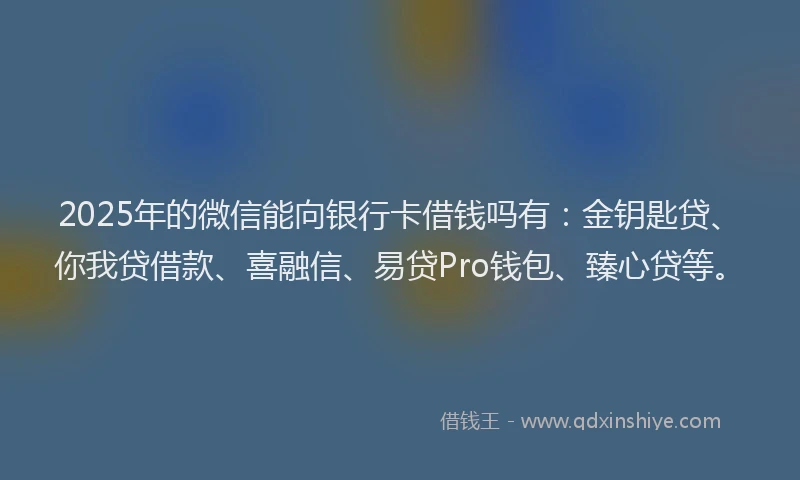 2025年的微信能向银行卡借钱吗有：金钥匙贷、你我贷借款、喜融信、易贷Pro钱包、臻心贷等。