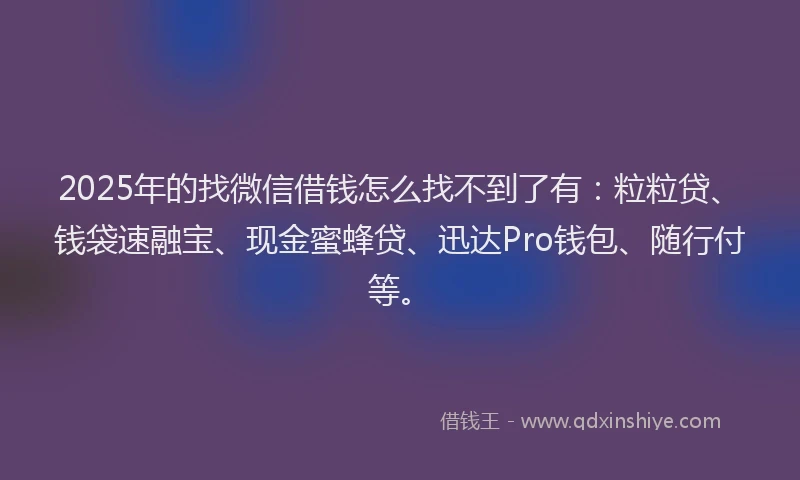 2025年的找微信借钱怎么找不到了有：粒粒贷、钱袋速融宝、现金蜜蜂贷、迅达Pro钱包、随行付等。