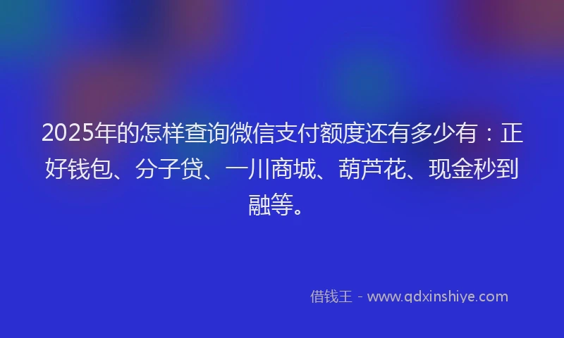 2025年的怎样查询微信支付额度还有多少有：正好钱包、分子贷、一川商城、葫芦花、现金秒到融等。