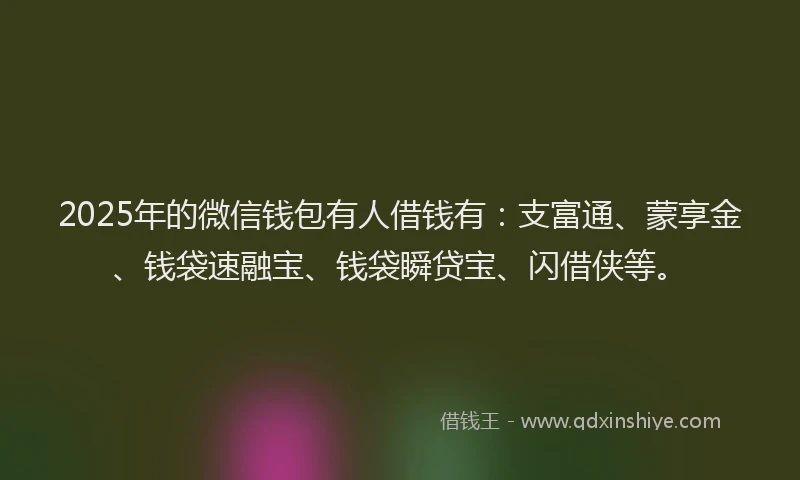 2025年的微信钱包有人借钱有：支富通、蒙享金、钱袋速融宝、钱袋瞬贷宝、闪借侠等。