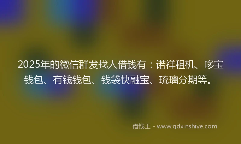 2025年的微信群发找人借钱有：诺祥租机、哆宝钱包、有钱钱包、钱袋快融宝、琉璃分期等。