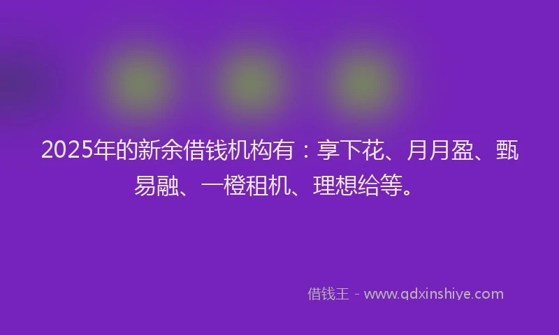 2025年的新余借钱机构有：享下花、月月盈、甄易融、一橙租机、理想给等。