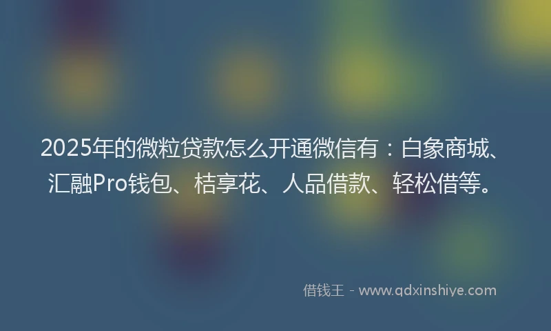 2025年的微粒贷款怎么开通微信有：白象商城、汇融Pro钱包、桔享花、人品借款、轻松借等。