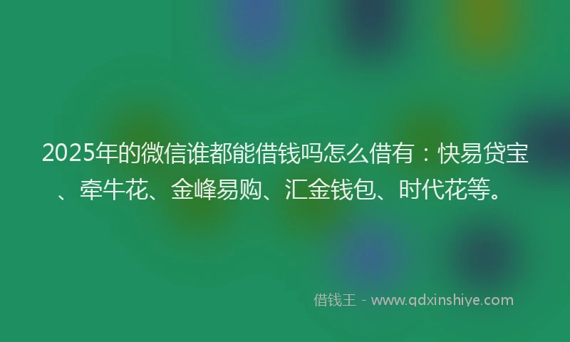 2025年的微信谁都能借钱吗怎么借有：快易贷宝、牵牛花、金峰易购、汇金钱包、时代花等。