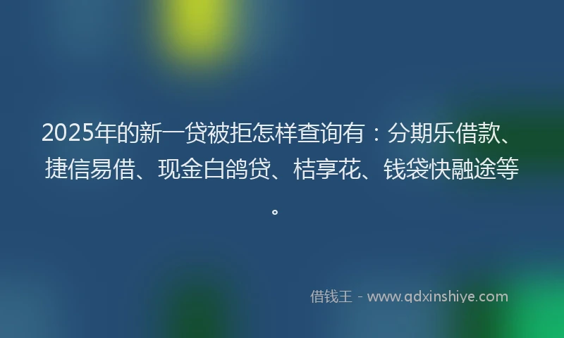 2025年的新一贷被拒怎样查询有：分期乐借款、捷信易借、现金白鸽贷、桔享花、钱袋快融途等。