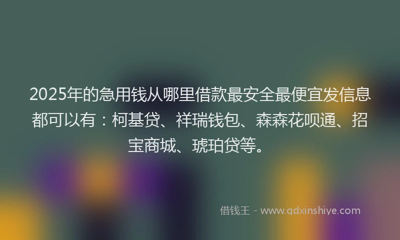 2025年的急用钱从哪里借款最安全最便宜发信息都可以有：柯基贷、祥瑞钱包、森森花呗通、招宝商城、琥珀贷等。
