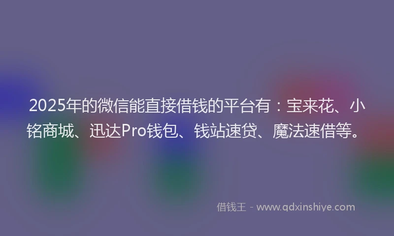 2025年的微信能直接借钱的平台有：宝来花、小铭商城、迅达Pro钱包、钱站速贷、魔法速借等。