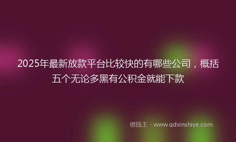2025年最新放款平台比较快的有哪些公司，概括五个无论多黑有公积金就能下款