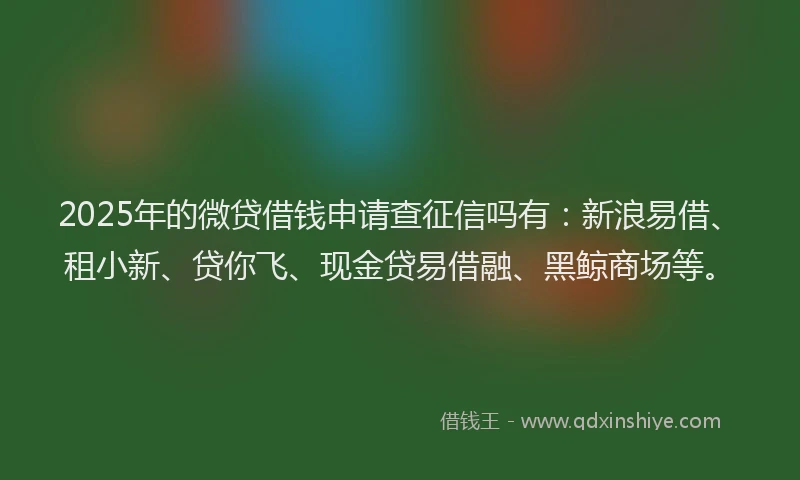 2025年的微贷借钱申请查征信吗有：新浪易借、租小新、贷你飞、现金贷易借融、黑鲸商场等。