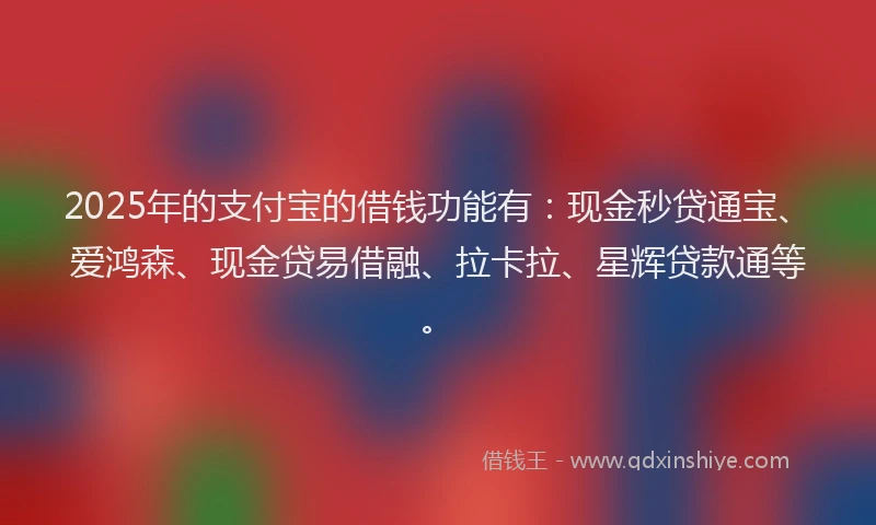 2025年的支付宝的借钱功能有：现金秒贷通宝、爱鸿森、现金贷易借融、拉卡拉、星辉贷款通等。