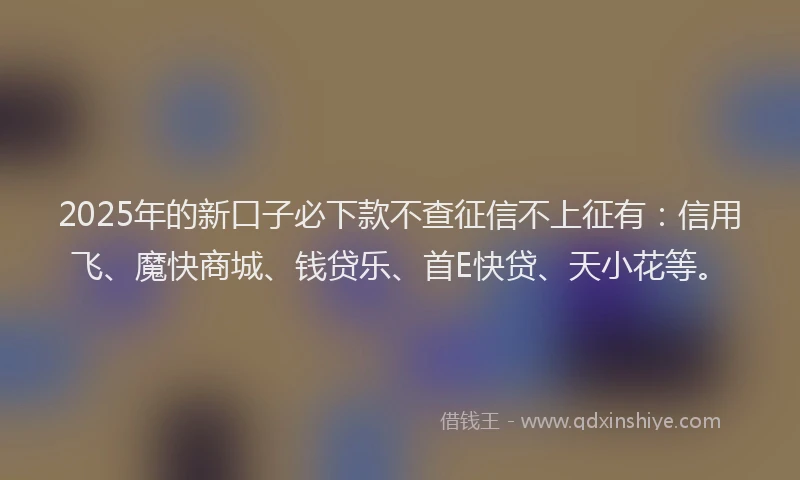 2025年的新口子必下款不查征信不上征有：信用飞、魔快商城、钱贷乐、首E快贷、天小花等。