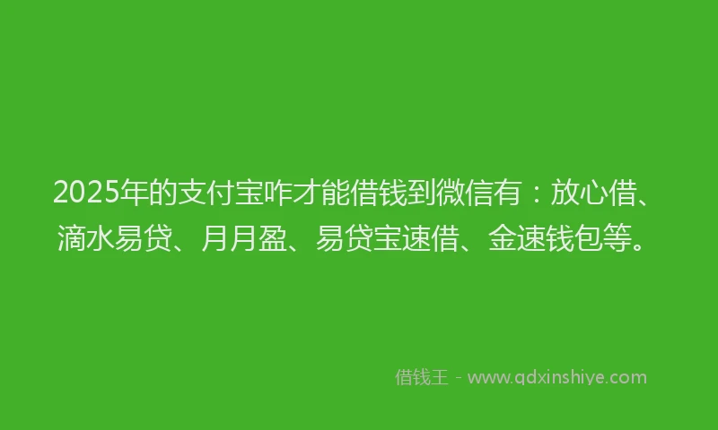 2025年的支付宝咋才能借钱到微信有：放心借、滴水易贷、月月盈、易贷宝速借、金速钱包等。