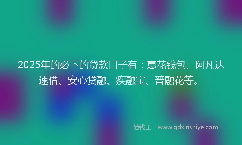 2025年的必下的贷款口子有：惠花钱包、阿凡达速借、安心贷融、疾融宝、普融花等。