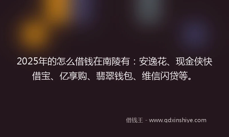 2025年的怎么借钱在南陵有：安逸花、现金侠快借宝、亿享购、翡翠钱包、维信闪贷等。