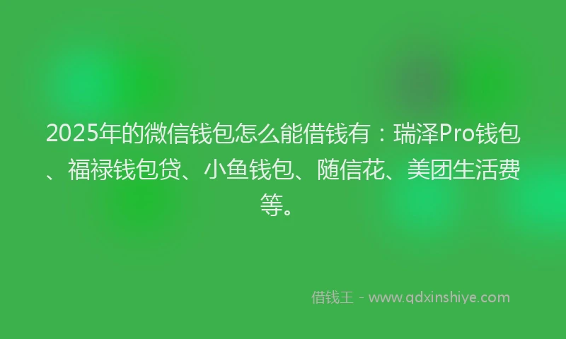 2025年的微信钱包怎么能借钱有：瑞泽Pro钱包、福禄钱包贷、小鱼钱包、随信花、美团生活费等。