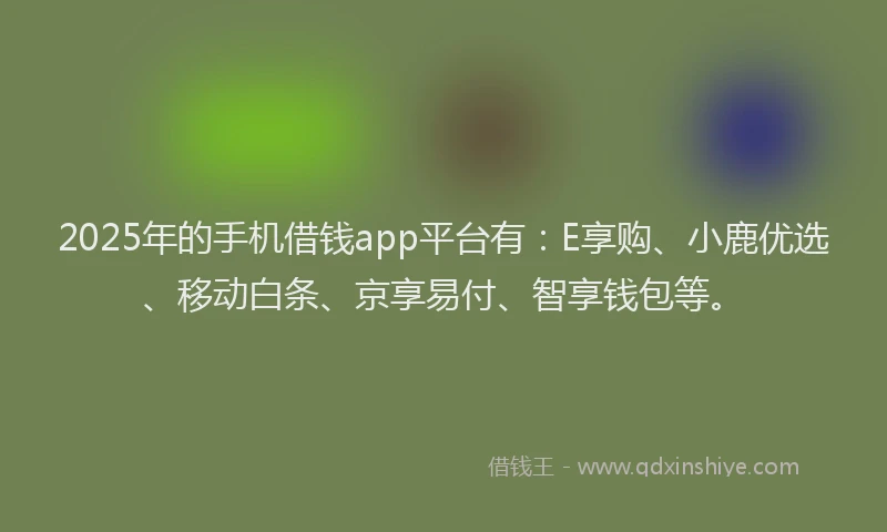 2025年的手机借钱app平台有：E享购、小鹿优选、移动白条、京享易付、智享钱包等。