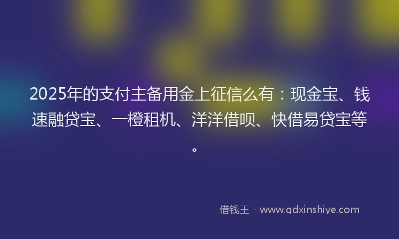 2025年的支付主备用金上征信么有：现金宝、钱速融贷宝、一橙租机、洋洋借呗、快借易贷宝等。