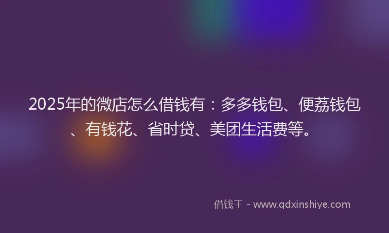 2025年的微店怎么借钱有：多多钱包、便荔钱包、有钱花、省时贷、美团生活费等。