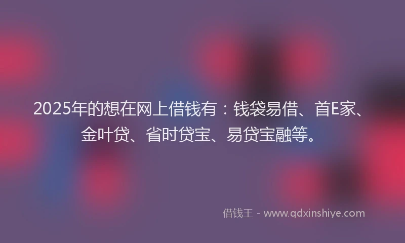 2025年的想在网上借钱有:钱袋易借、首E家、金叶贷、省时贷宝、易贷宝融等。