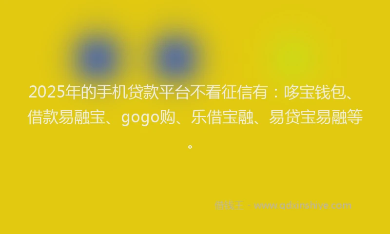 2025年的手机贷款平台不看征信有：哆宝钱包、借款易融宝、gogo购、乐借宝融、易贷宝易融等。