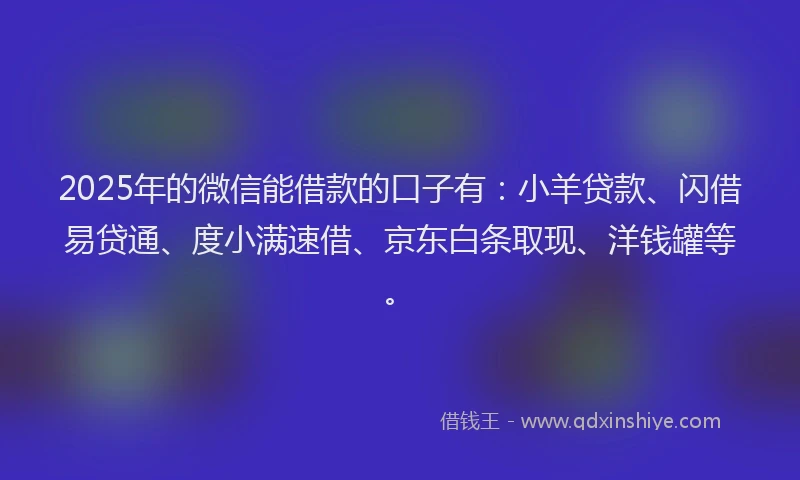2025年的微信能借款的口子有：小羊贷款、闪借易贷通、度小满速借、京东白条取现、洋钱罐等。