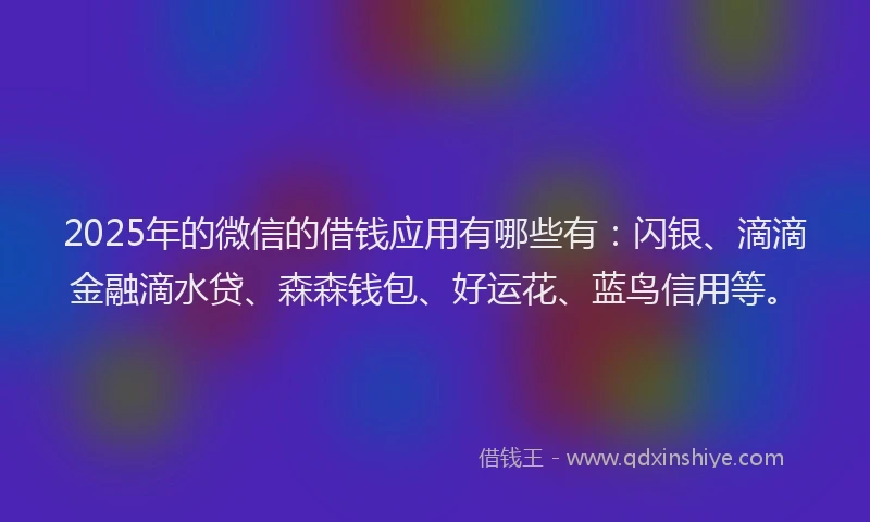 2025年的微信的借钱应用有哪些有：闪银、滴滴金融滴水贷、森森钱包、好运花、蓝鸟信用等。