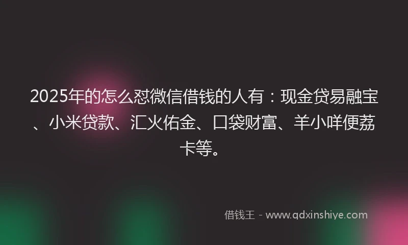 2025年的怎么怼微信借钱的人有：现金贷易融宝、小米贷款、汇火佑金、口袋财富、羊小咩便荔卡等。
