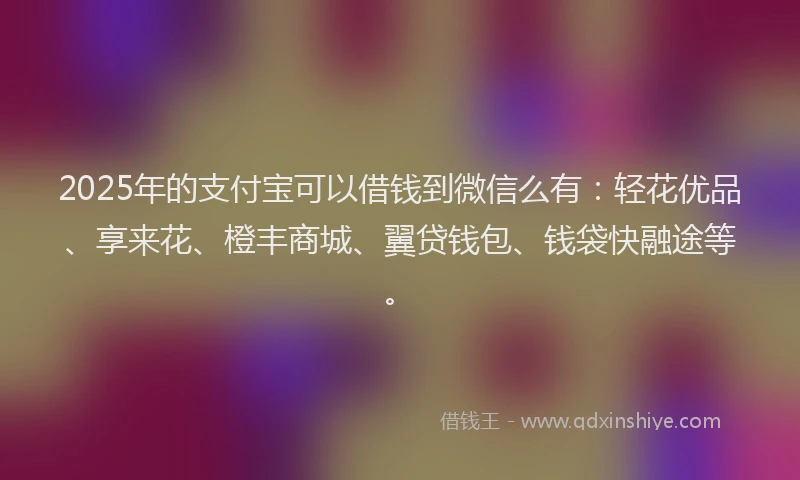 2025年的支付宝可以借钱到微信么有：轻花优品、享来花、橙丰商城、翼贷钱包、钱袋快融途等。