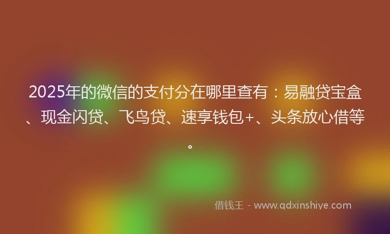 2025年的微信的支付分在哪里查有：易融贷宝盒、现金闪贷、飞鸟贷、速享钱包+、头条放心借等。