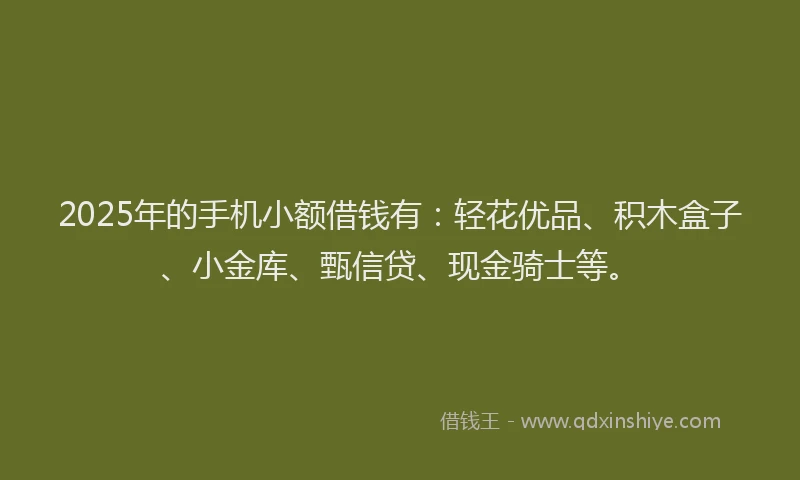 2025年的手机小额借钱有：轻花优品、积木盒子、小金库、甄信贷、现金骑士等。