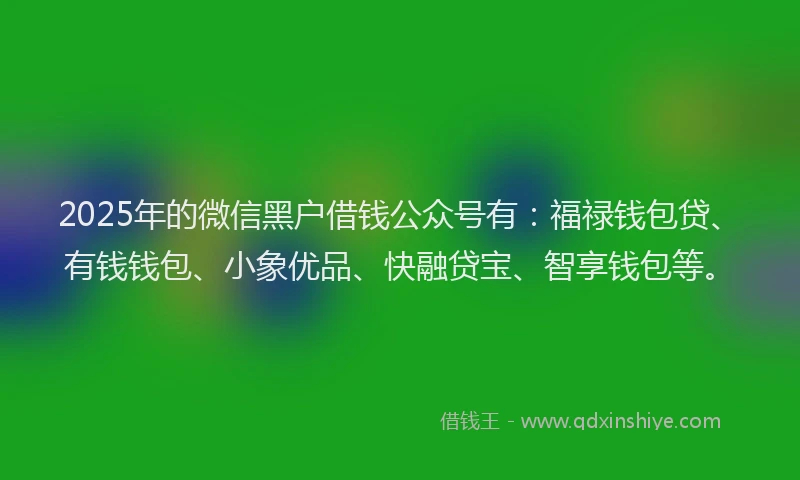 2025年的微信黑户借钱公众号有：福禄钱包贷、有钱钱包、小象优品、快融贷宝、智享钱包等。