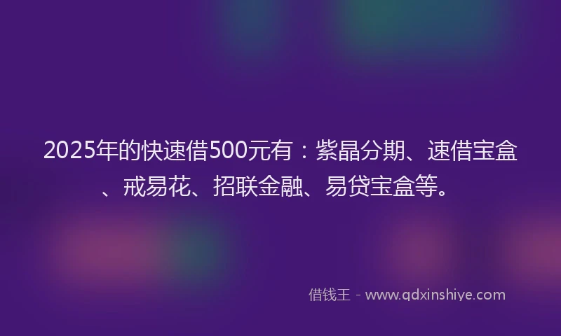 2025年的快速借500元有：紫晶分期、速借宝盒、戒易花、招联金融、易贷宝盒等。
