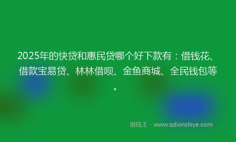 2025年的快贷和惠民贷哪个好下款有：借钱花、借款宝易贷、林林借呗、金鱼商城、全民钱包等。