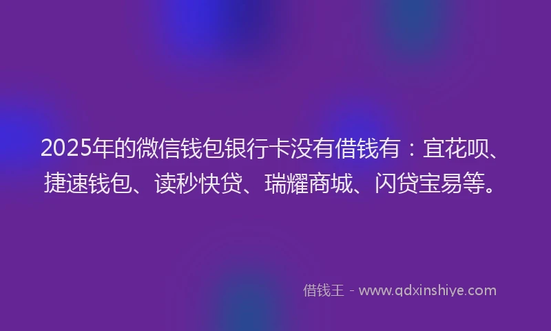 2025年的微信钱包银行卡没有借钱有：宜花呗、捷速钱包、读秒快贷、瑞耀商城、闪贷宝易等。