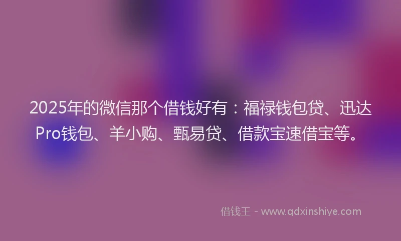 2025年的微信那个借钱好有：福禄钱包贷、迅达Pro钱包、羊小购、甄易贷、借款宝速借宝等。