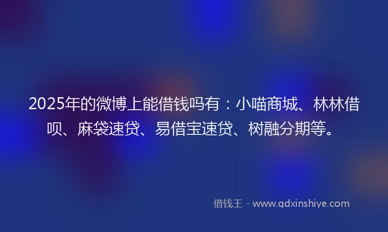 2025年的微博上能借钱吗有：小喵商城、林林借呗、麻袋速贷、易借宝速贷、树融分期等。