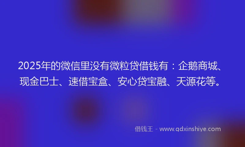 2025年的微信里没有微粒贷借钱有：企鹅商城、现金巴士、速借宝盒、安心贷宝融、天源花等。