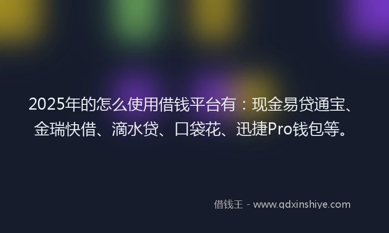 2025年的怎么使用借钱平台有：现金易贷通宝、金瑞快借、滴水贷、口袋花、迅捷Pro钱包等。