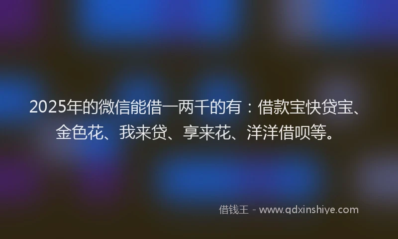 2025年的微信能借一两千的有：借款宝快贷宝、金色花、我来贷、享来花、洋洋借呗等。