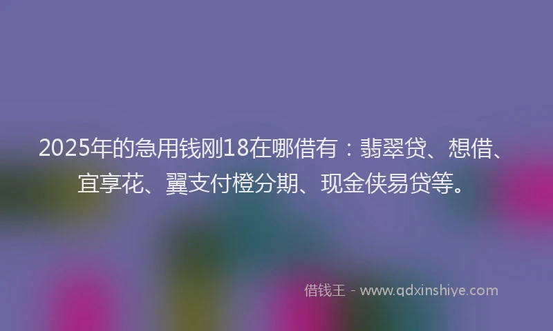 2025年的急用钱刚18在哪借有：翡翠贷、想借、宜享花、翼支付橙分期、现金侠易贷等。