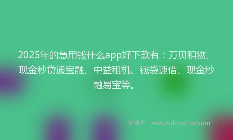 2025年的急用钱什么app好下款有：万贝租物、现金秒贷通宝融、中益租机、钱袋速借、现金秒融易宝等。