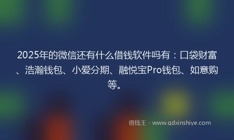 2025年的微信还有什么借钱软件吗有：口袋财富、浩瀚钱包、小爱分期、融悦宝Pro钱包、如意购等。