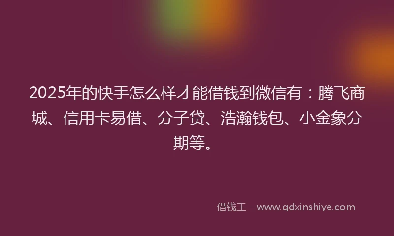 2025年的快手怎么样才能借钱到微信有：腾飞商城、信用卡易借、分子贷、浩瀚钱包、小金象分期等。