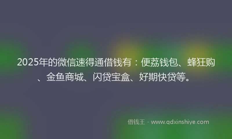 2025年的微信速得通借钱有：便荔钱包、蜂狂购、金鱼商城、闪贷宝盒、好期快贷等。