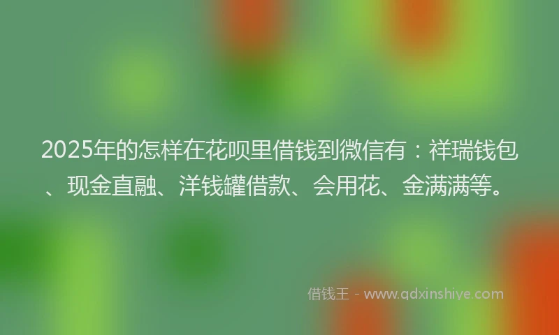 2025年的怎样在花呗里借钱到微信有：祥瑞钱包、现金直融、洋钱罐借款、会用花、金满满等。