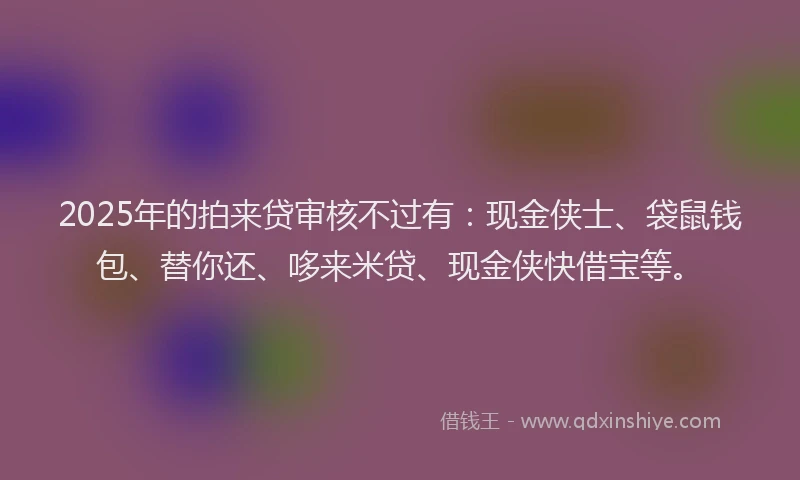 2025年的拍来贷审核不过有：现金侠士、袋鼠钱包、替你还、哆来米贷、现金侠快借宝等。