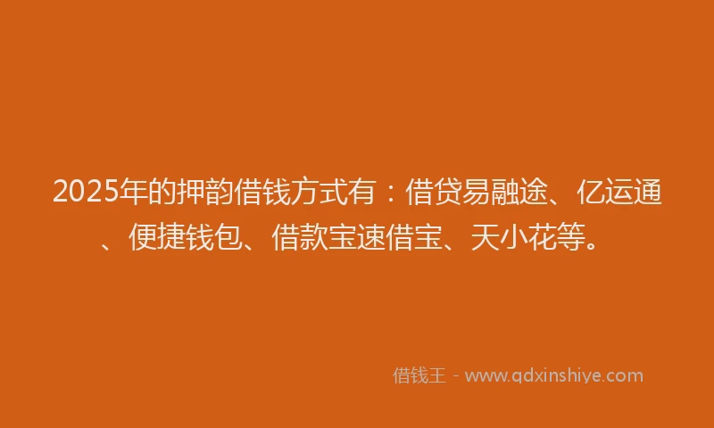 2025年的押韵借钱方式有：借贷易融途、亿运通、便捷钱包、借款宝速借宝、天小花等。